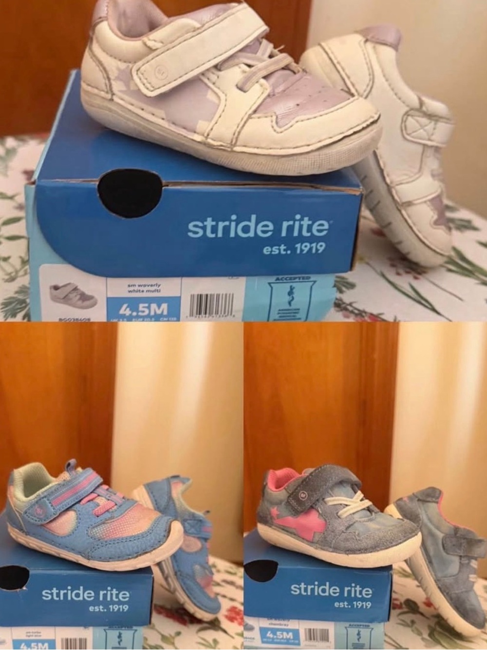 Stride Rite Soft Motion Waverly 4.5M Sneaker Bundle - 3 Pairs w/ Original Boxes